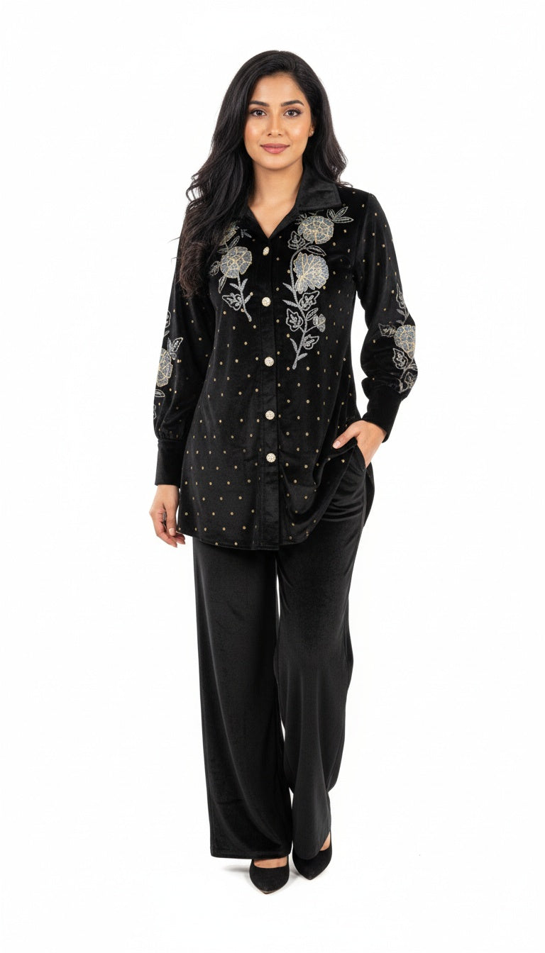 Women High-Quality Velvet Handwork Embroidery Co-Ord Set