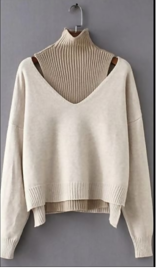 2 Pcs Sweater With High Neck Inner for Girls and Women