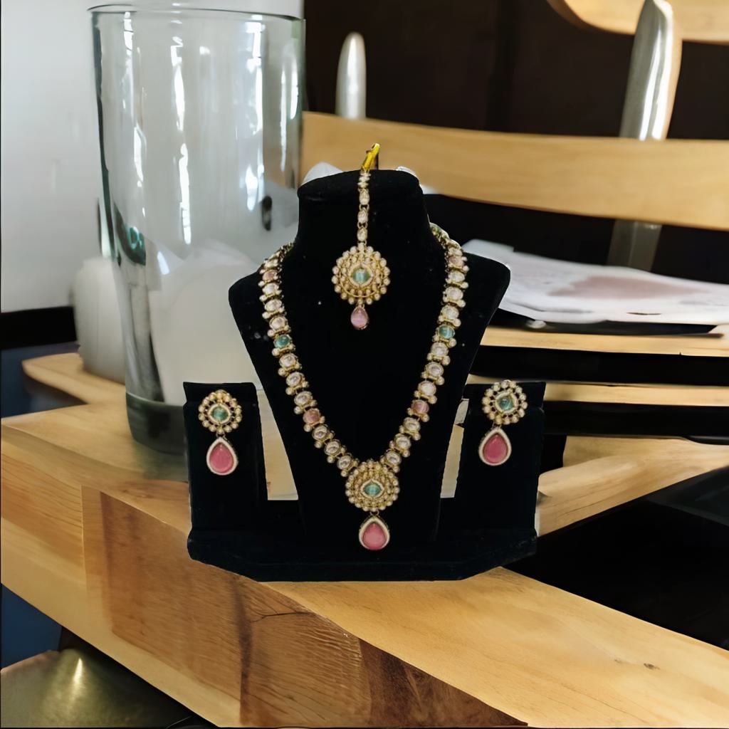 Traditional Long Multicolor Necklace With Earing And Mang Tikka