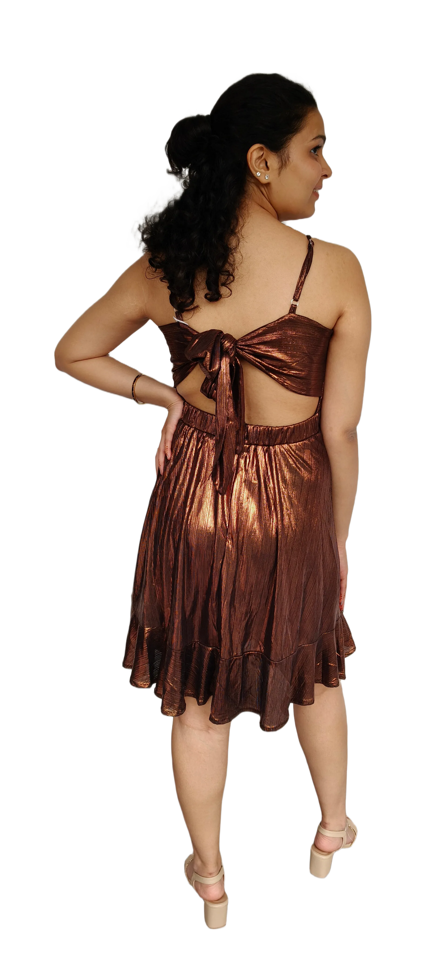 Metallic Copper Short Dress