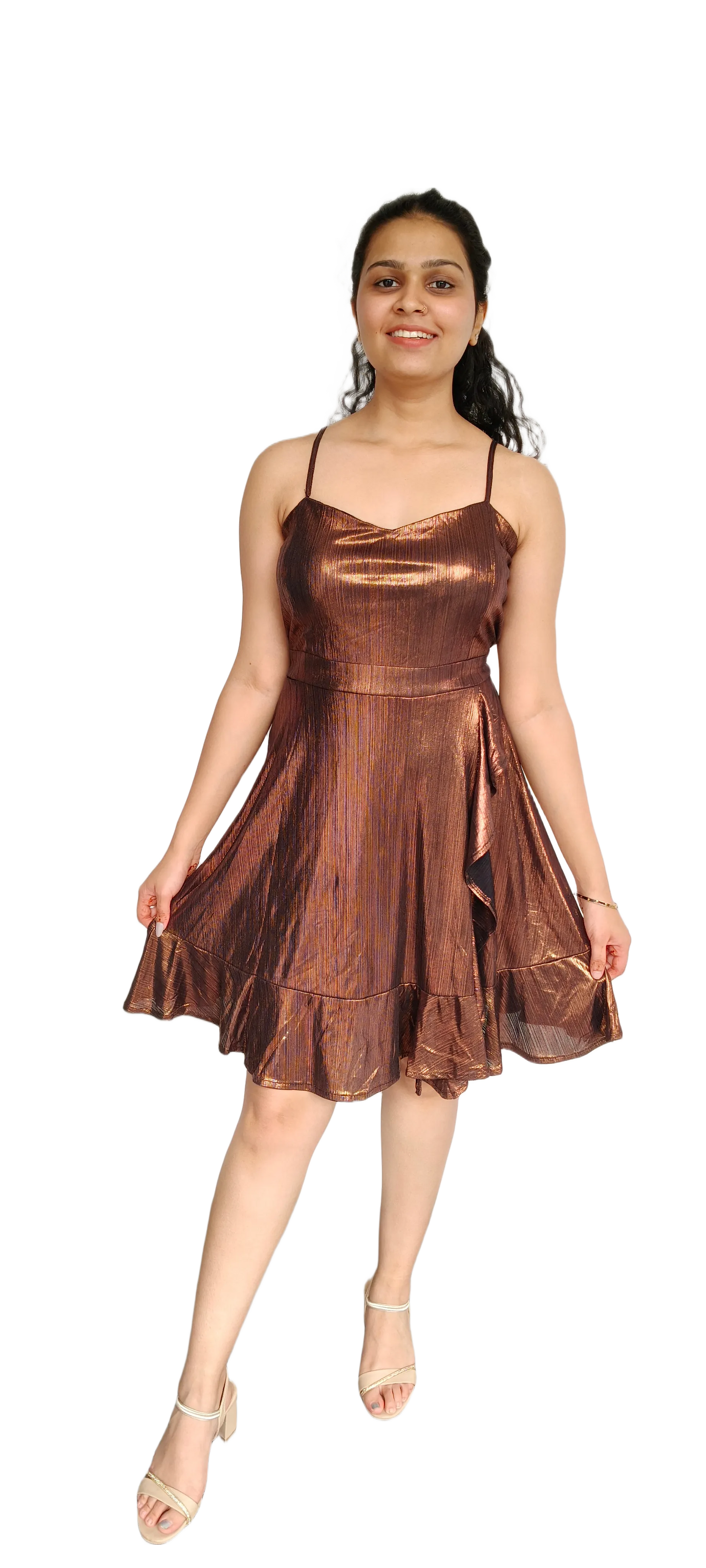 Metallic Copper Short Dress
