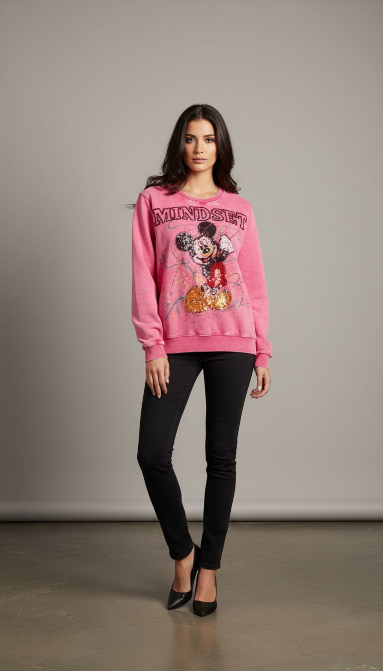 Girls Mickey SweatShirt Full Sleeves With Sequin Work