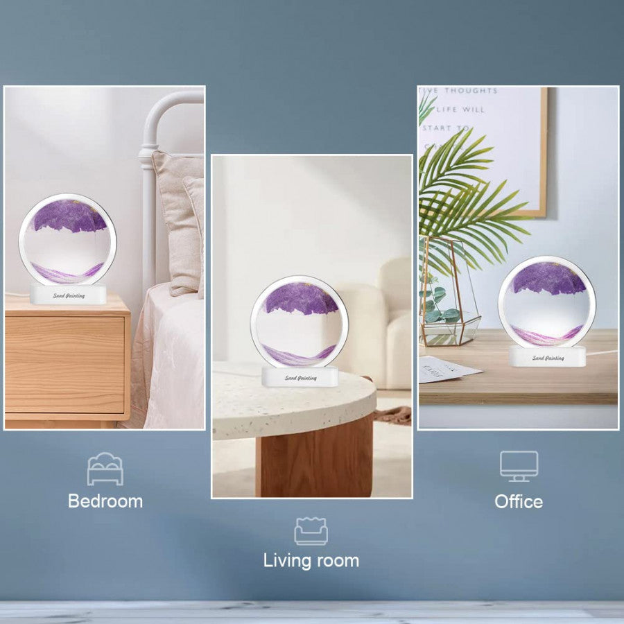 Moving Sand Art Picture, 3D Deep Sea Sandscape in Motion, Round Glass Frame Display Flowing Sand Relaxing Gift for Kids Adults Home Office Work Desktop Decoration Toy