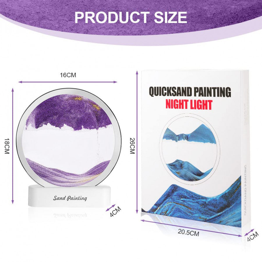 Moving Sand Art Picture, 3D Deep Sea Sandscape in Motion, Round Glass Frame Display Flowing Sand Relaxing Gift for Kids Adults Home Office Work Desktop Decoration Toy