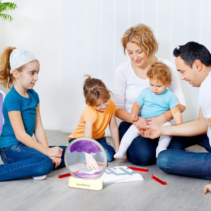 Moving Sand Art Picture, 3D Deep Sea Sandscape in Motion, Round Glass Frame Display Flowing Sand Relaxing Gift for Kids Adults Home Office Work Desktop Decoration Toy