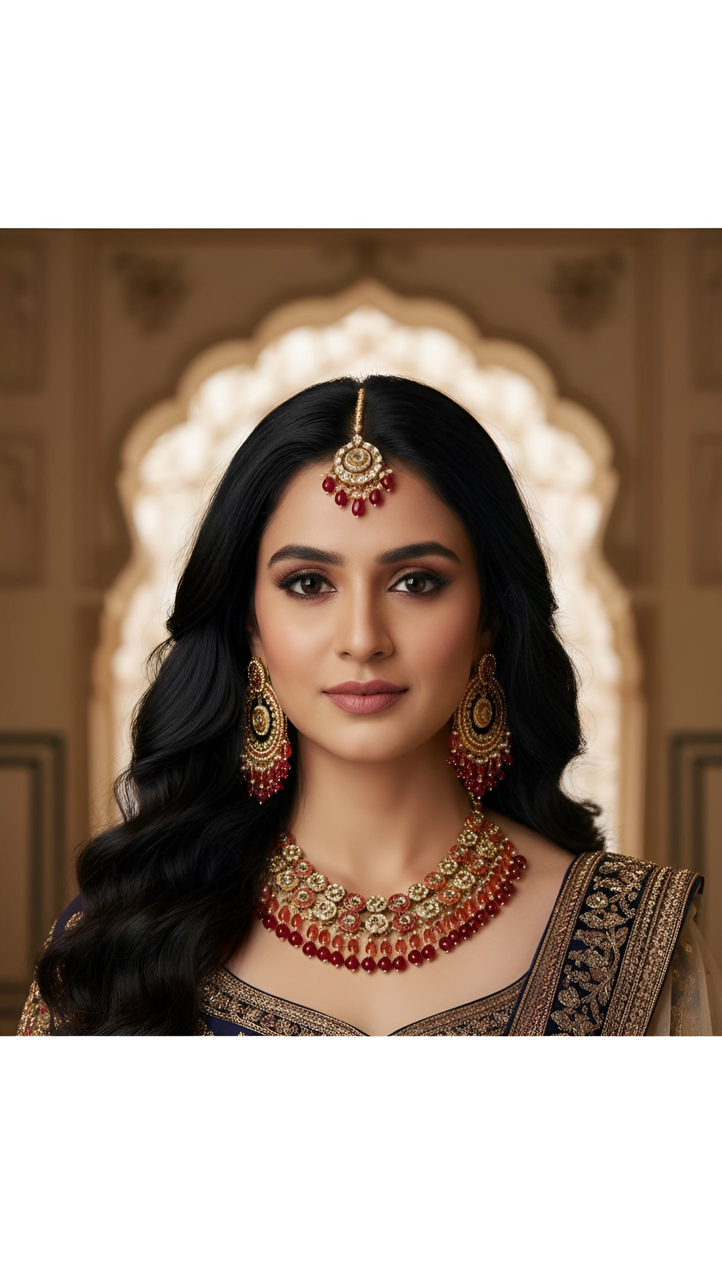 Traditional Kundan Necklace Set with Earrings & Maang Tikka for Women