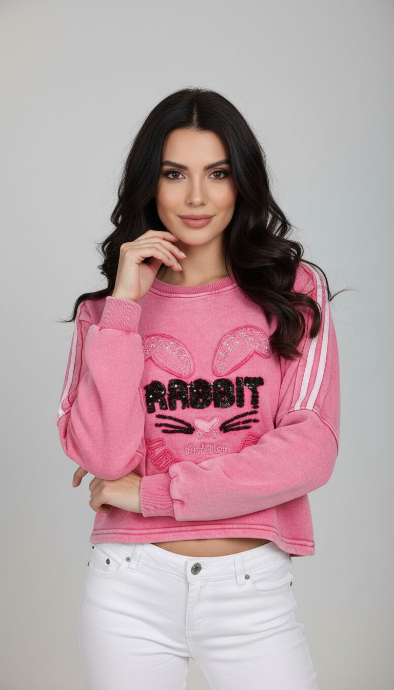 Girls Crop Sweatshirt Full Sleeves With Sequin Elegant Work