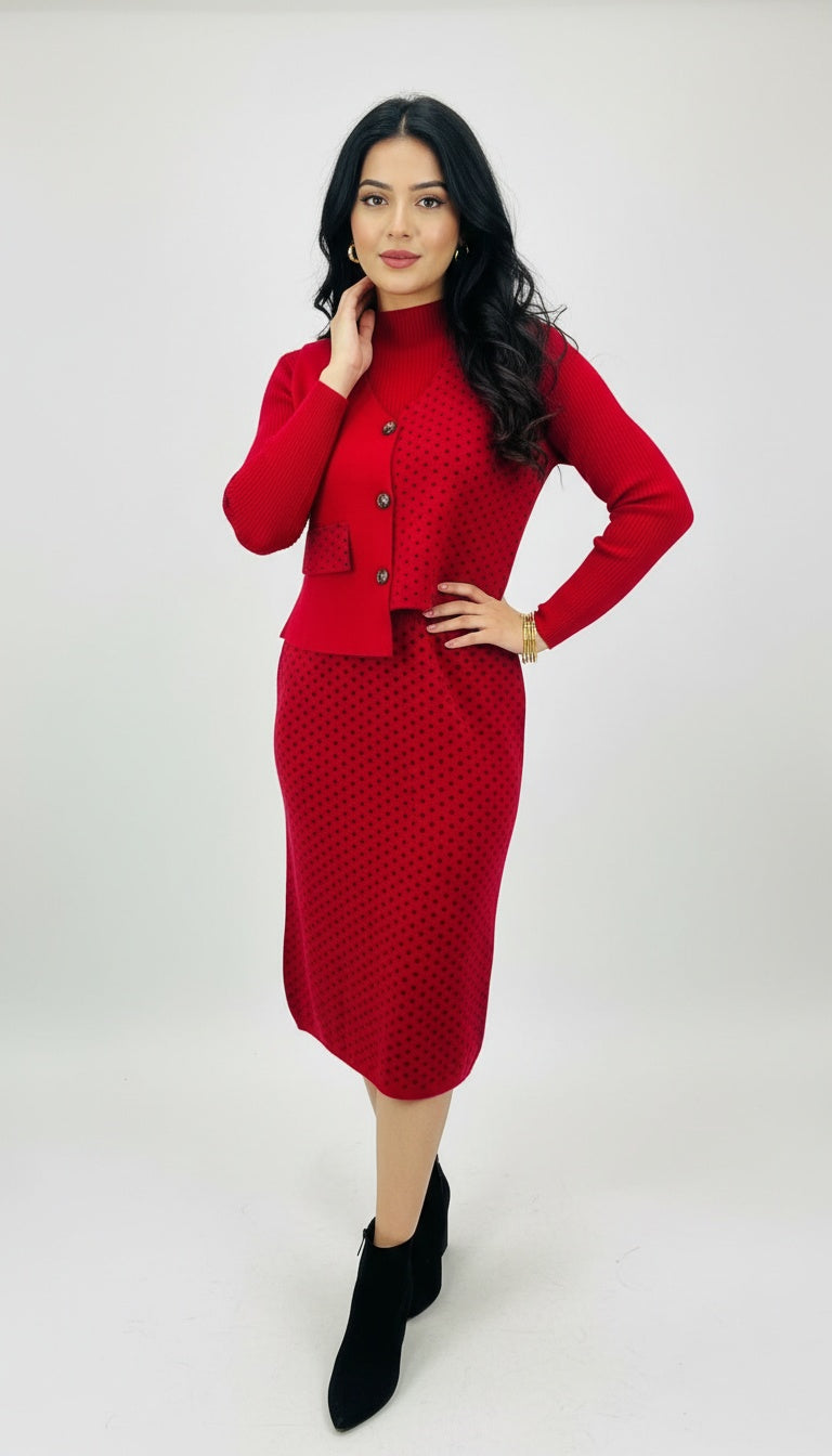 Women Elegant Soft Wool Short Dress With Jacket