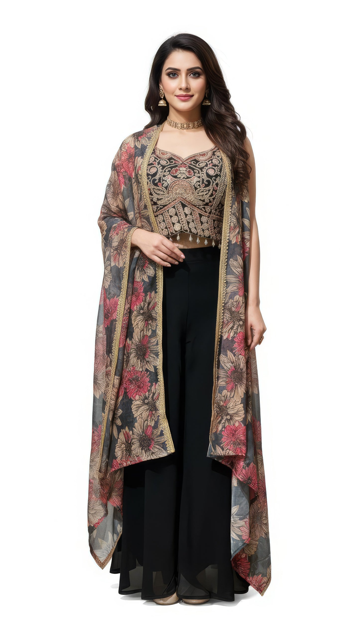 Traditional 3 Pcs Palazzo Choli Dupatta Set for Wedding