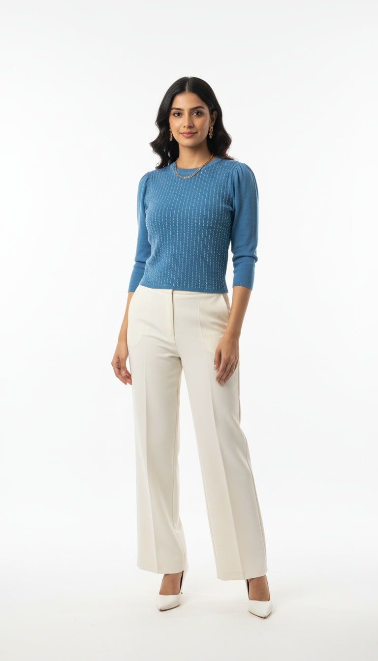 Women’s Elegant Full-Sleeve Soft Wool Embellished Top