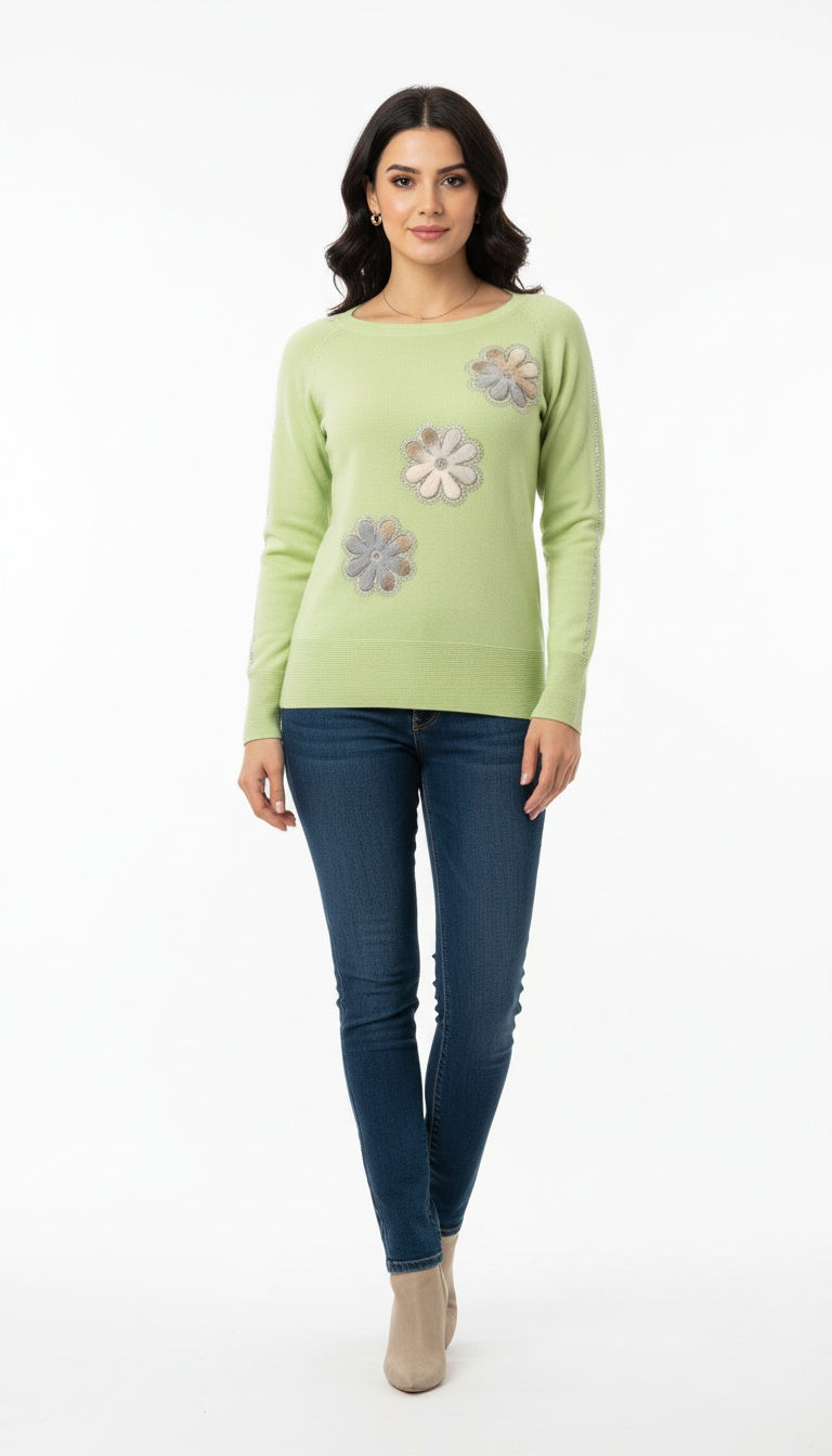 Women’s Elegant Woolen Top with Floral Patch Work | Swarovski Work | Stylish Winter Wear for Women