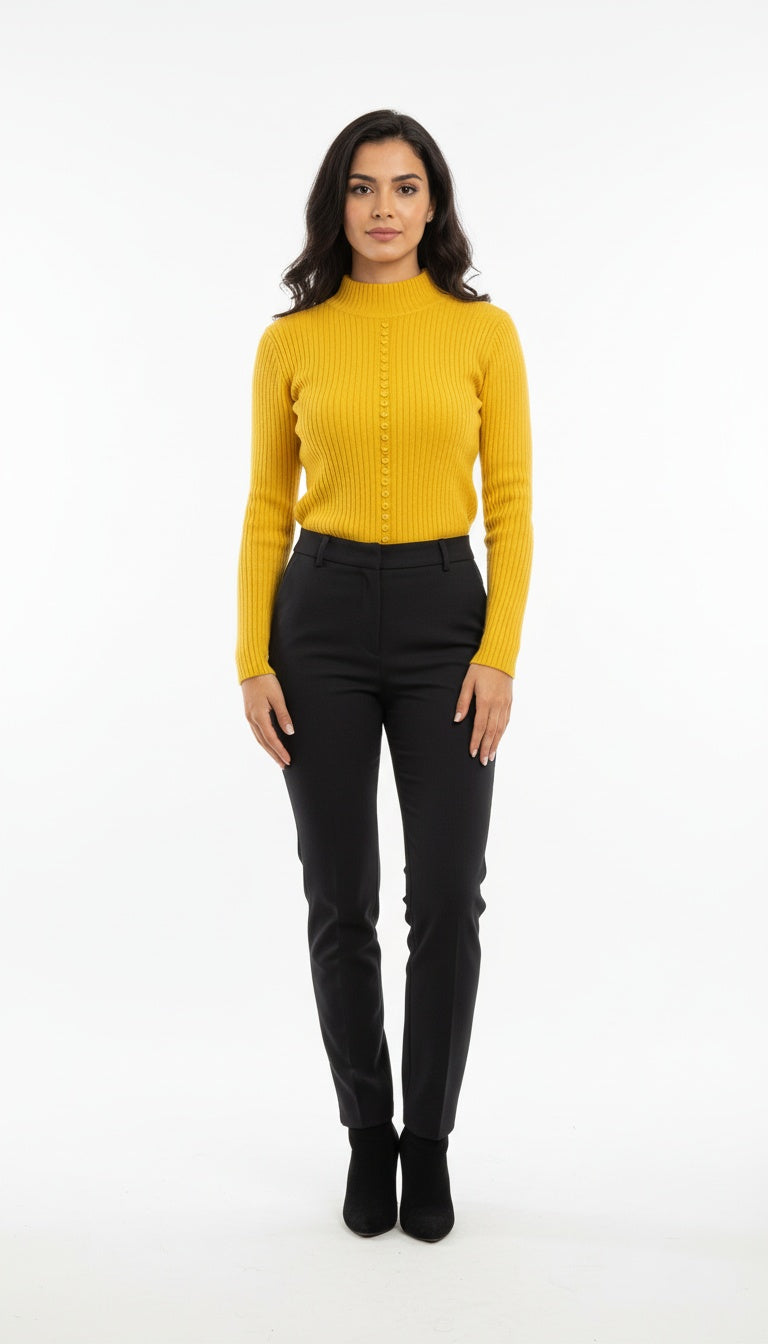 Women’s Ribbed High Neck Sweater with Button Detail | Stylish Winter Wear