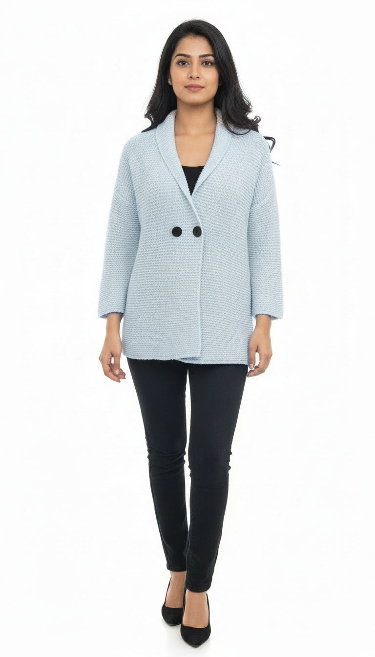 Women’s Textured Woolen Coat with Shawl Collar | Stylish Winter Wear