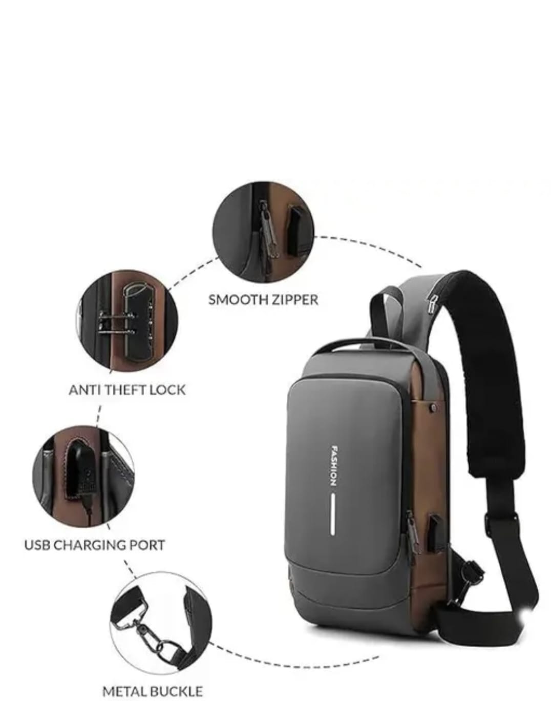 USB Chest Bag,Travel Shoulder Bag Waterproof trendy Carry Bag for Work Travel Gadget Tablet Books Mobile