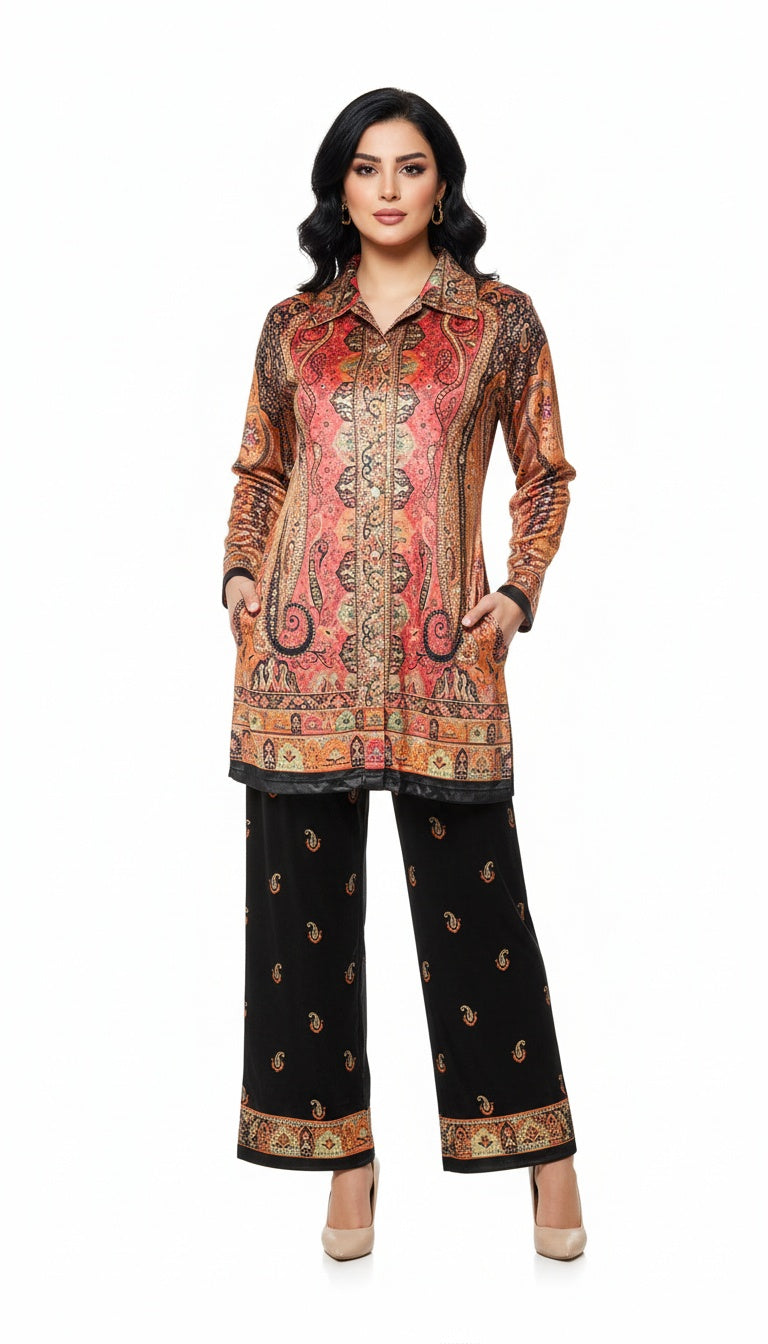 Women Premium Velvet Self-Print Co-Ord Set