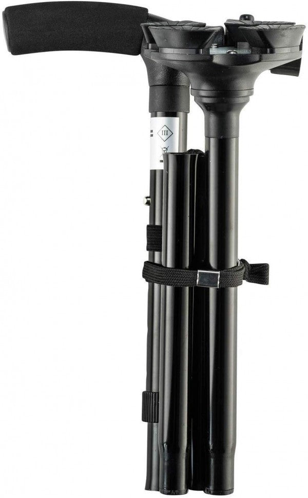 Foldable Walking Stick with 360-Degree Pivoting Quad Base | Adjustable Height, Lightweight Aluminium | Built-in LED Torch