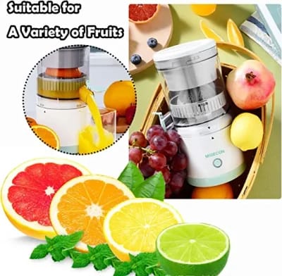 Electric Citrus Juicer, Portable Fruit Extractor with Splash Guard, White and Silver, Fresh Juice Maker for Home Kitchen
