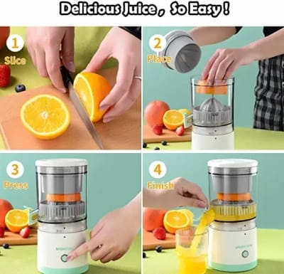 Electric Citrus Juicer, Portable Fruit Extractor with Splash Guard, White and Silver, Fresh Juice Maker for Home Kitchen