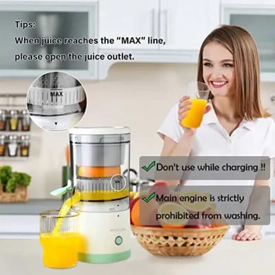 Electric Citrus Juicer, Portable Fruit Extractor with Splash Guard, White and Silver, Fresh Juice Maker for Home Kitchen