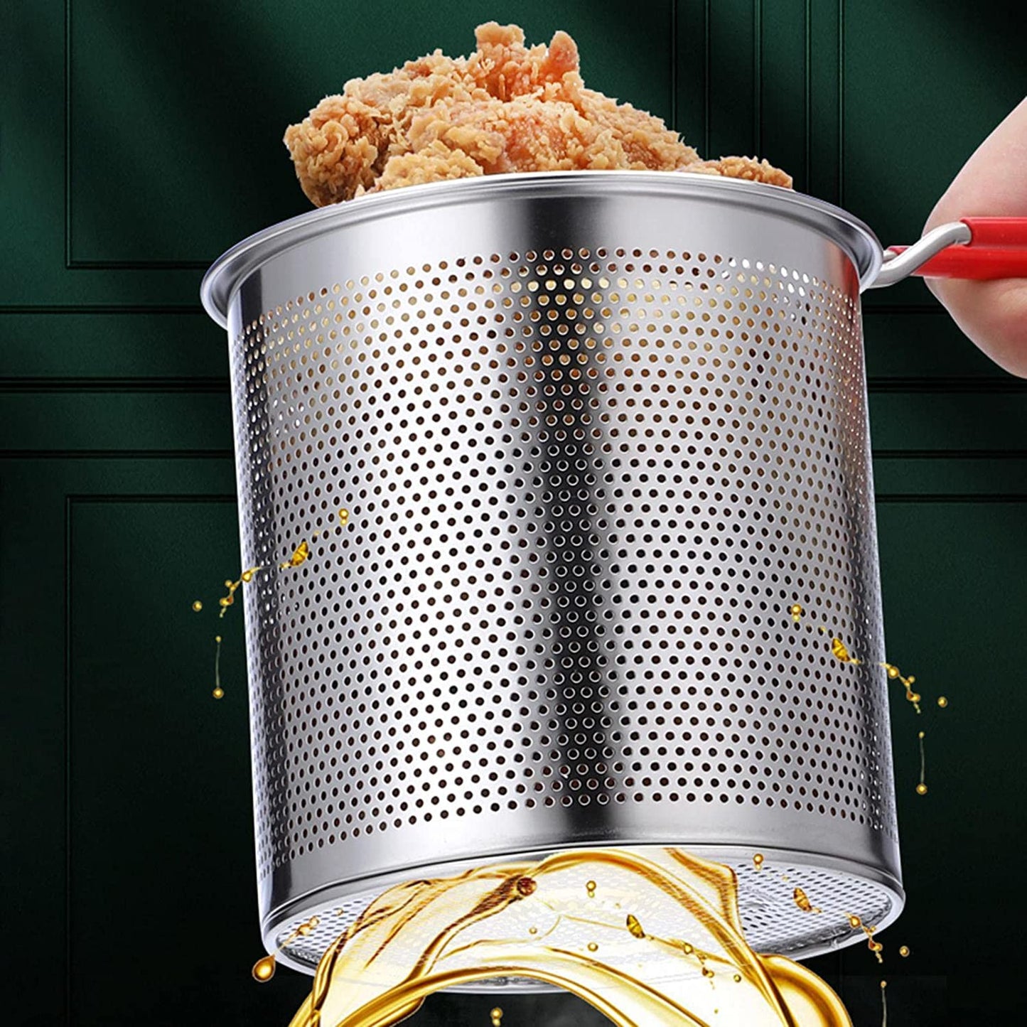 Deep Frying Pot with Strainer Basket | 1200ml Stainless Steel Pan with Handle | Ideal for Frying French Fries/Chicken Wings/Shrimp/Boiling Butter/Sauce/Gravies/Pasta