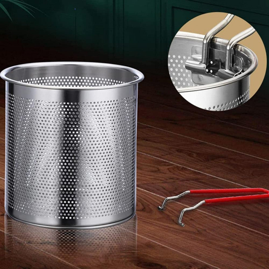 Deep Frying Pot with Strainer Basket | 1200ml Stainless Steel Pan with Handle | Ideal for Frying French Fries/Chicken Wings/Shrimp/Boiling Butter/Sauce/Gravies/Pasta