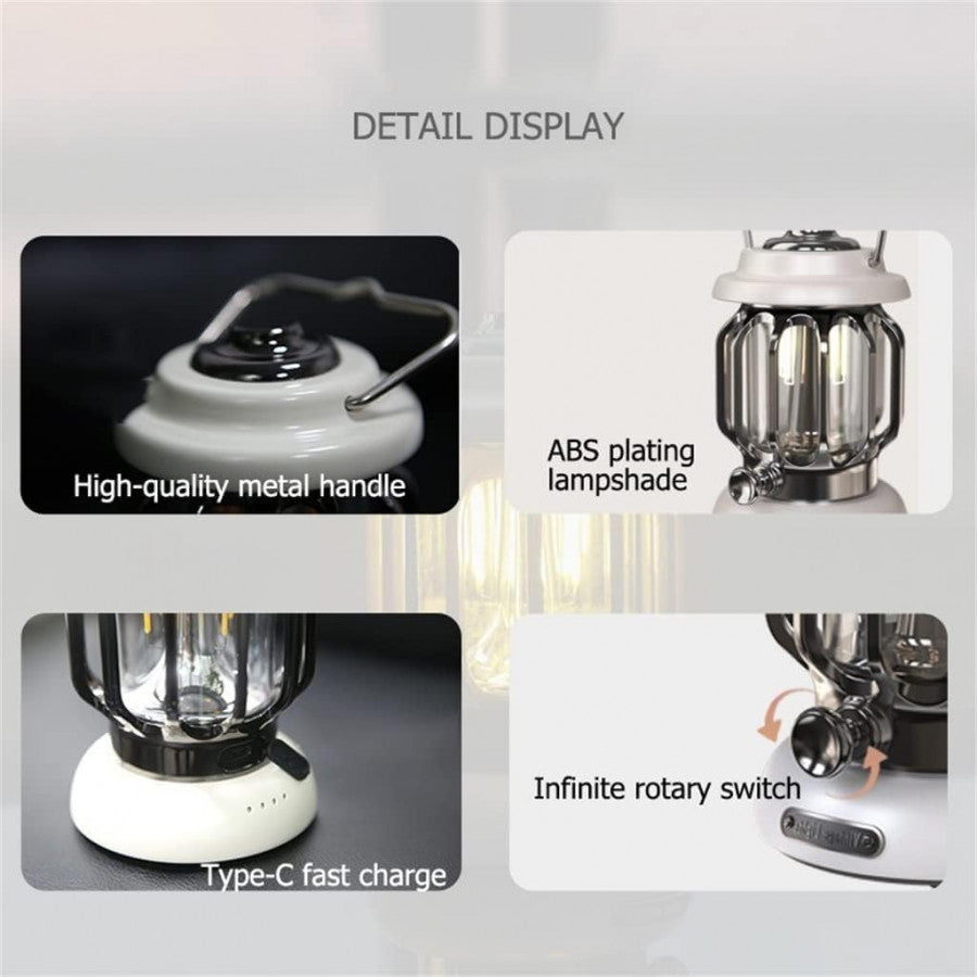 Led Camping Light Retro Style Lighting Battery Dimmable Tent Lamp Outdoor Portable Waterproof Flashlight Lanterns Lightweight For Courtyard Hiking ,Black