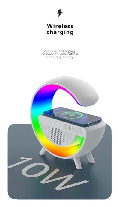 G SPEAKER LAMP & ALARM CLOCK WITH CHARGER - 3 in 1 Multi-Function Bluetooth Speaker with Wireless Fast Charging, RGB Light and Sunrise Alarm Clock for Bedroom & Bedside Table