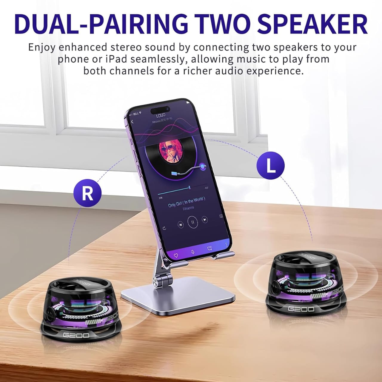 Magnetic Bluetooth Speaker G200 Portable Wireless Mini Speaker with RGB Light Show 3D Stereo Sound Waterproof IPX5 Phone Stand TWS Pairing Compact Travel Audio
