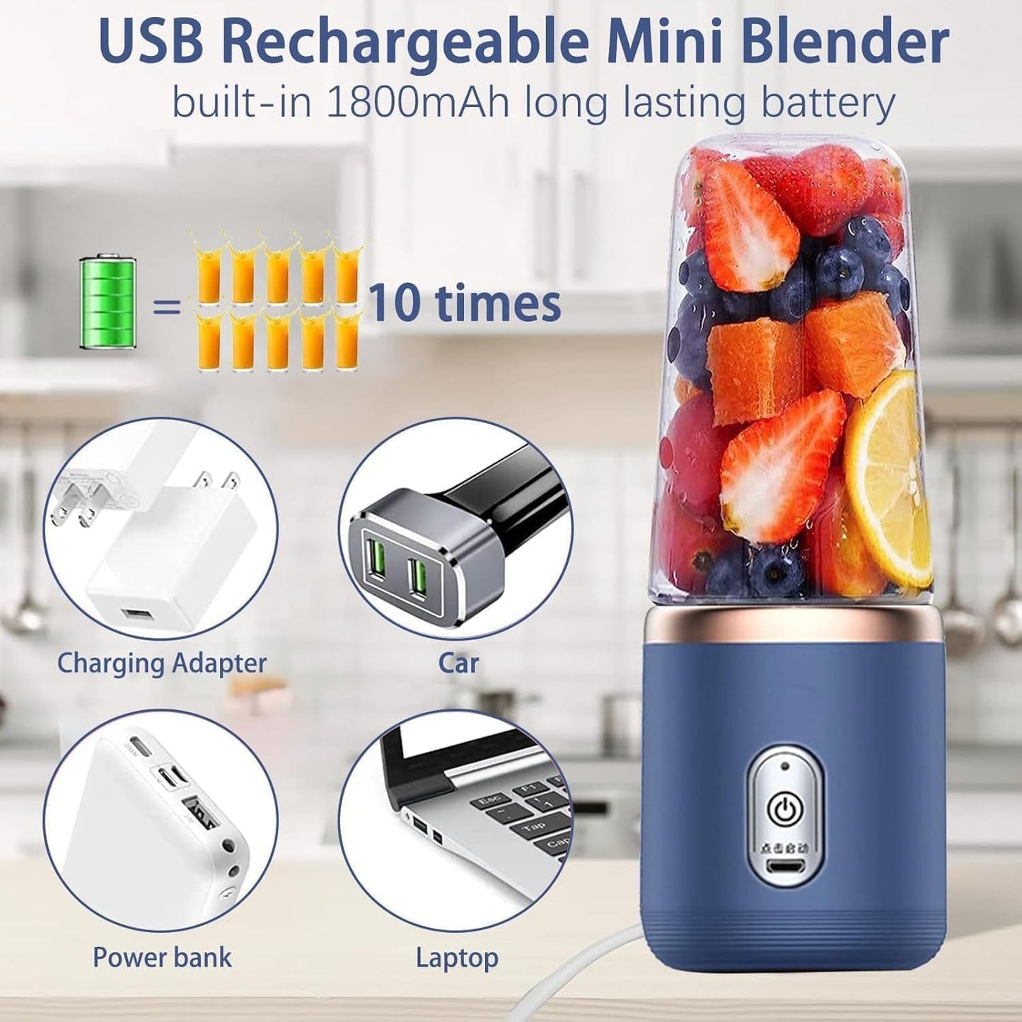 Portable Blender Electric Juicers Fruit Mixers USB Rechargeable Smoothie Mini Personal Juicer 6 Blades