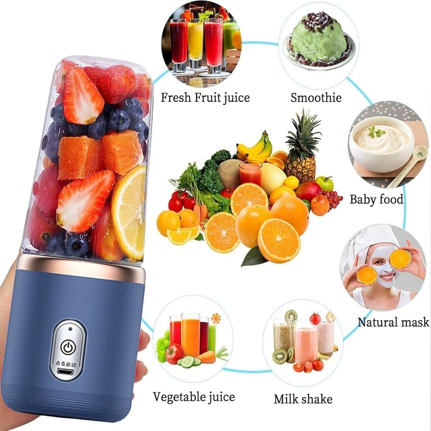 Portable Blender Electric Juicers Fruit Mixers USB Rechargeable Smoothie Mini Personal Juicer 6 Blades