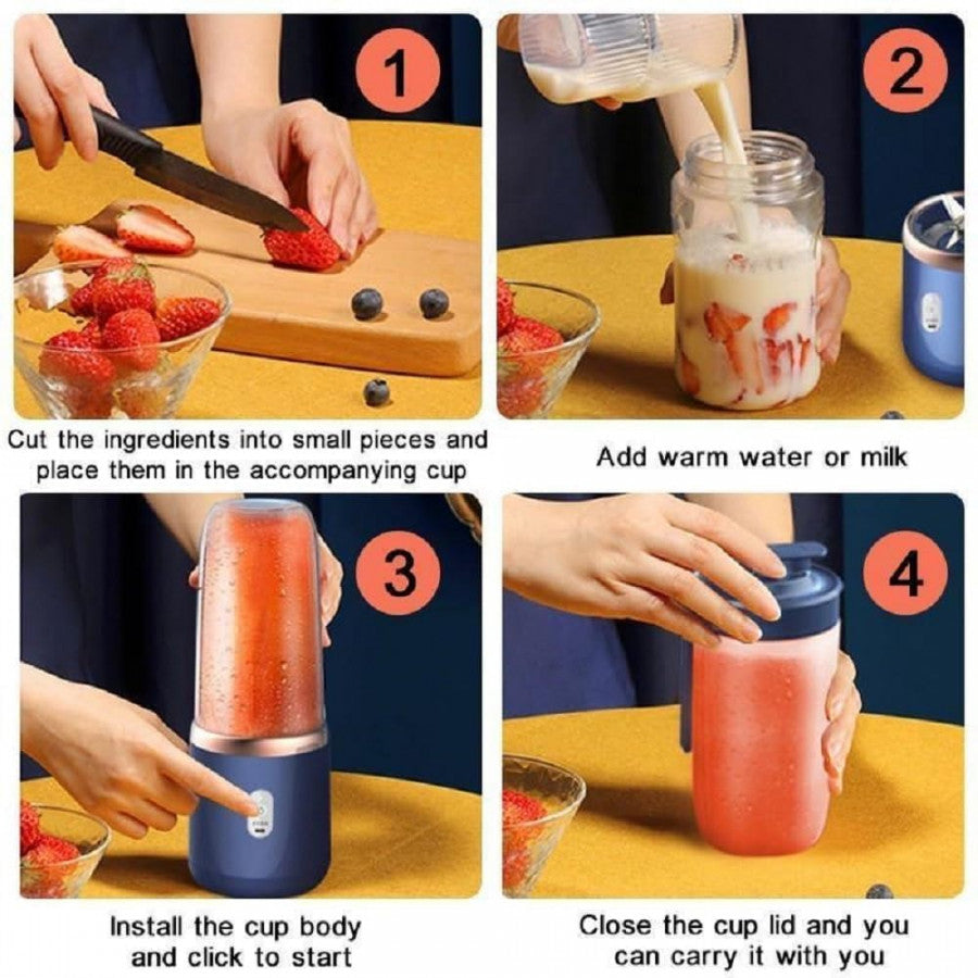 Portable Blender Electric Juicers Fruit Mixers USB Rechargeable Smoothie Mini Personal Juicer 6 Blades