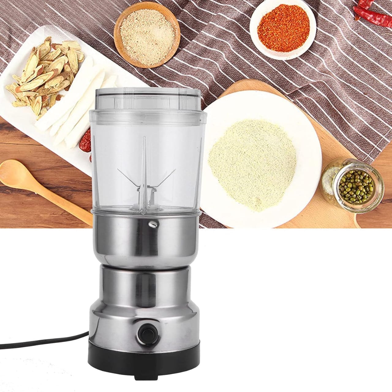Coffee Grinder with Juicer – 2-in-1 Electric Mill for Beans, Spices, Herbs & Fresh Juices – Adjustable Speed, Stainless Steel Blades, 100–300W Motor