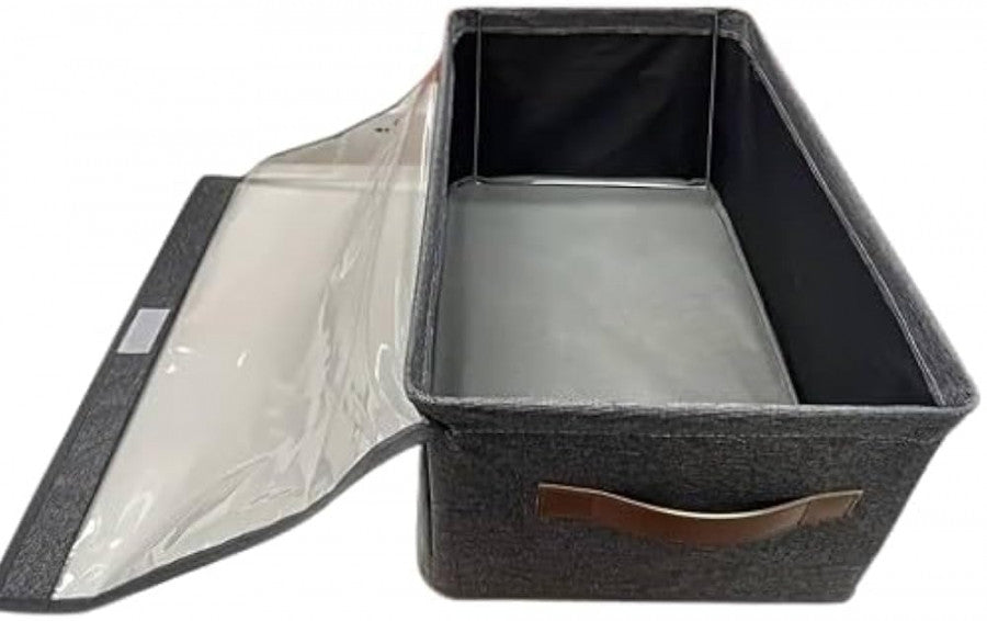 26L Foldable Clothes Organizer For Wardrobe, Blanket Storage Box, Cloth and Dress Organiser Metal Frame Basket Bag with Lid,Carry Handles for Bedding