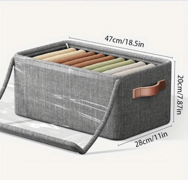 26L Foldable Clothes Organizer For Wardrobe, Blanket Storage Box, Cloth and Dress Organiser Metal Frame Basket Bag with Lid,Carry Handles for Bedding