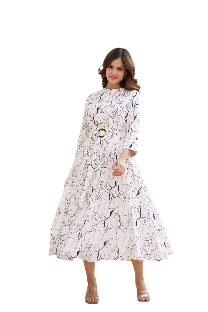 Women Long White Rayon Cotton Tunic