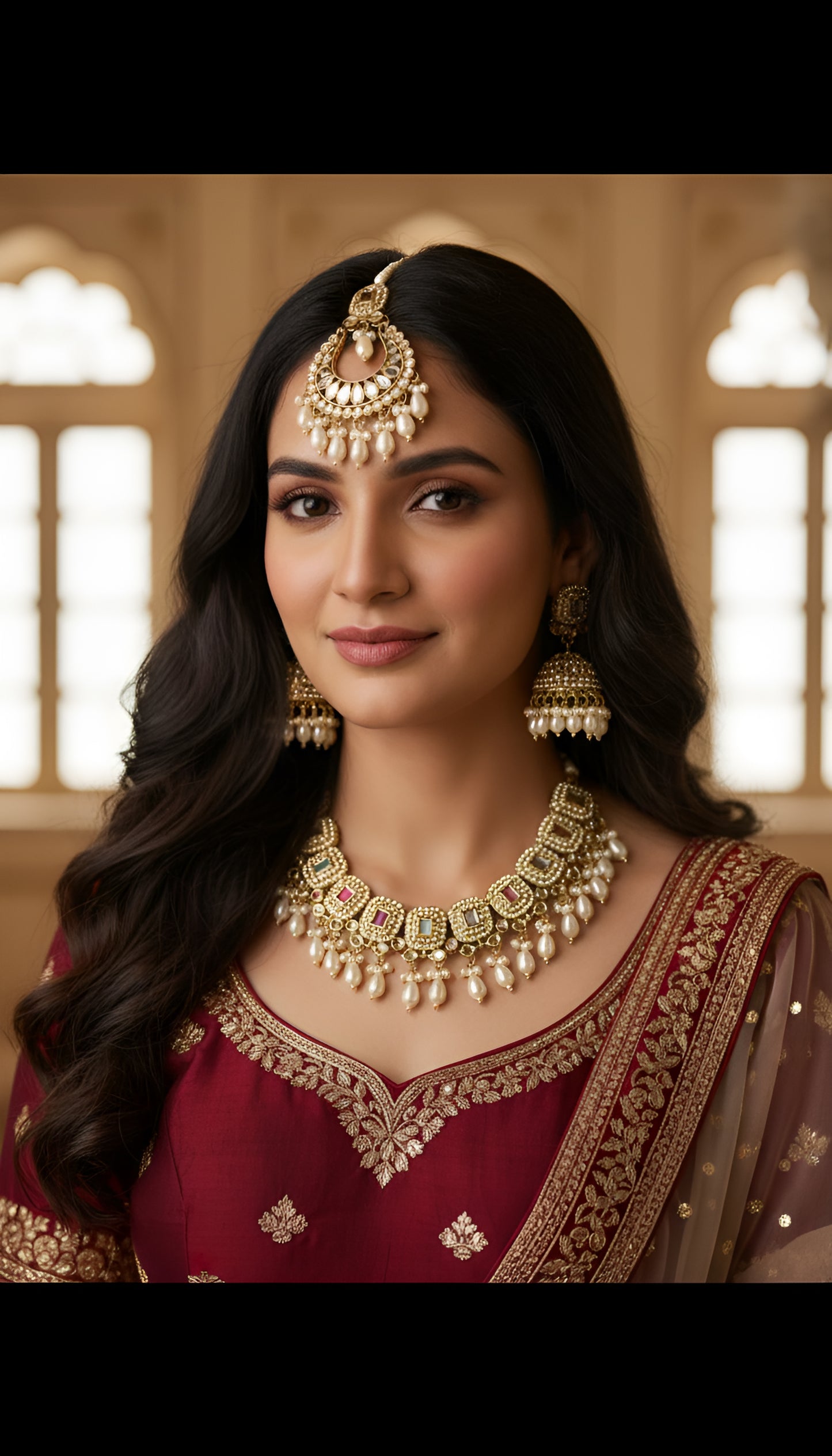 Traditional Multicolor With White Beeds Chokar Necklace with Earing and Tikka