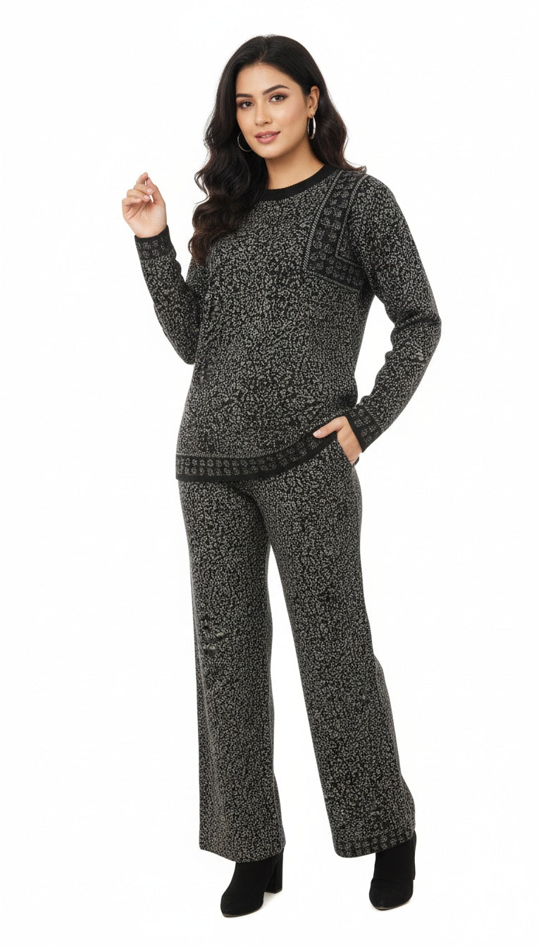 Women Soft Wool Self-Print Co-Ord Set