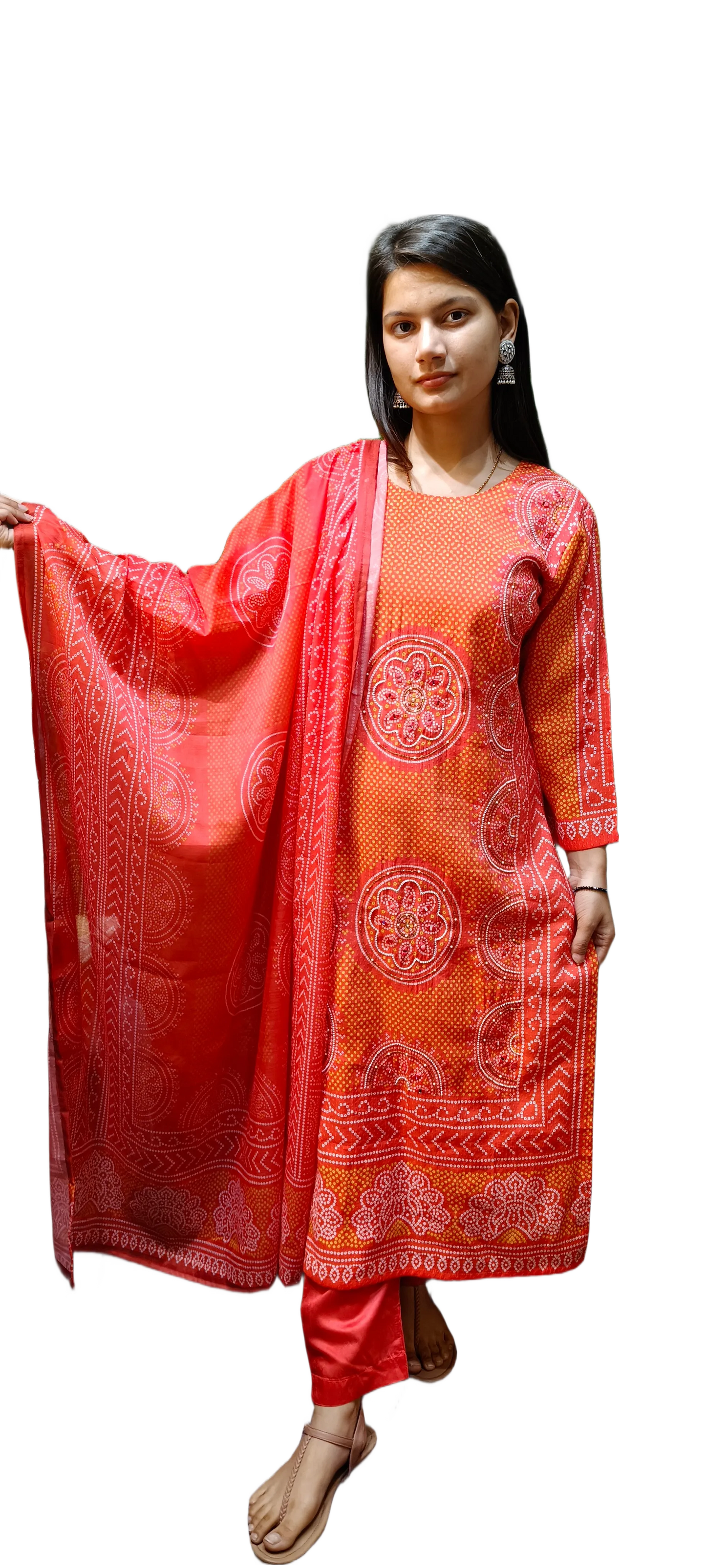 Cotton Bandhani Print Kurta Pant Dupatta Set