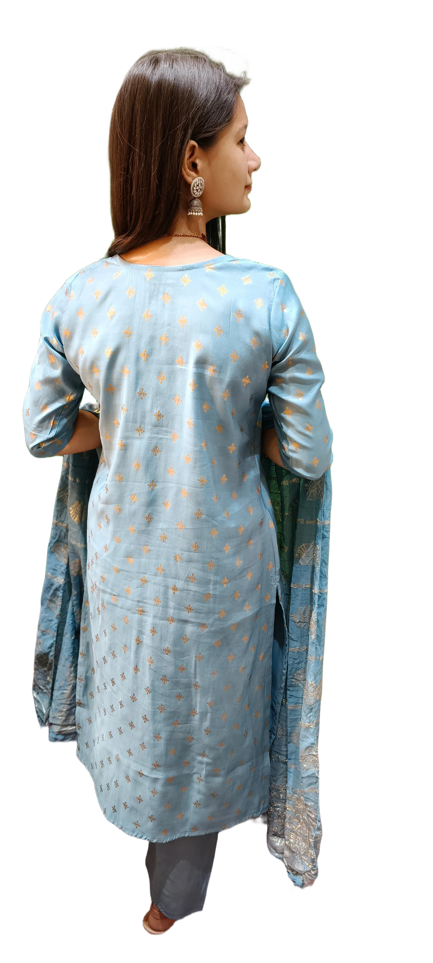 Muslin With Mirror Work Kurta Pant Dupatta Set
