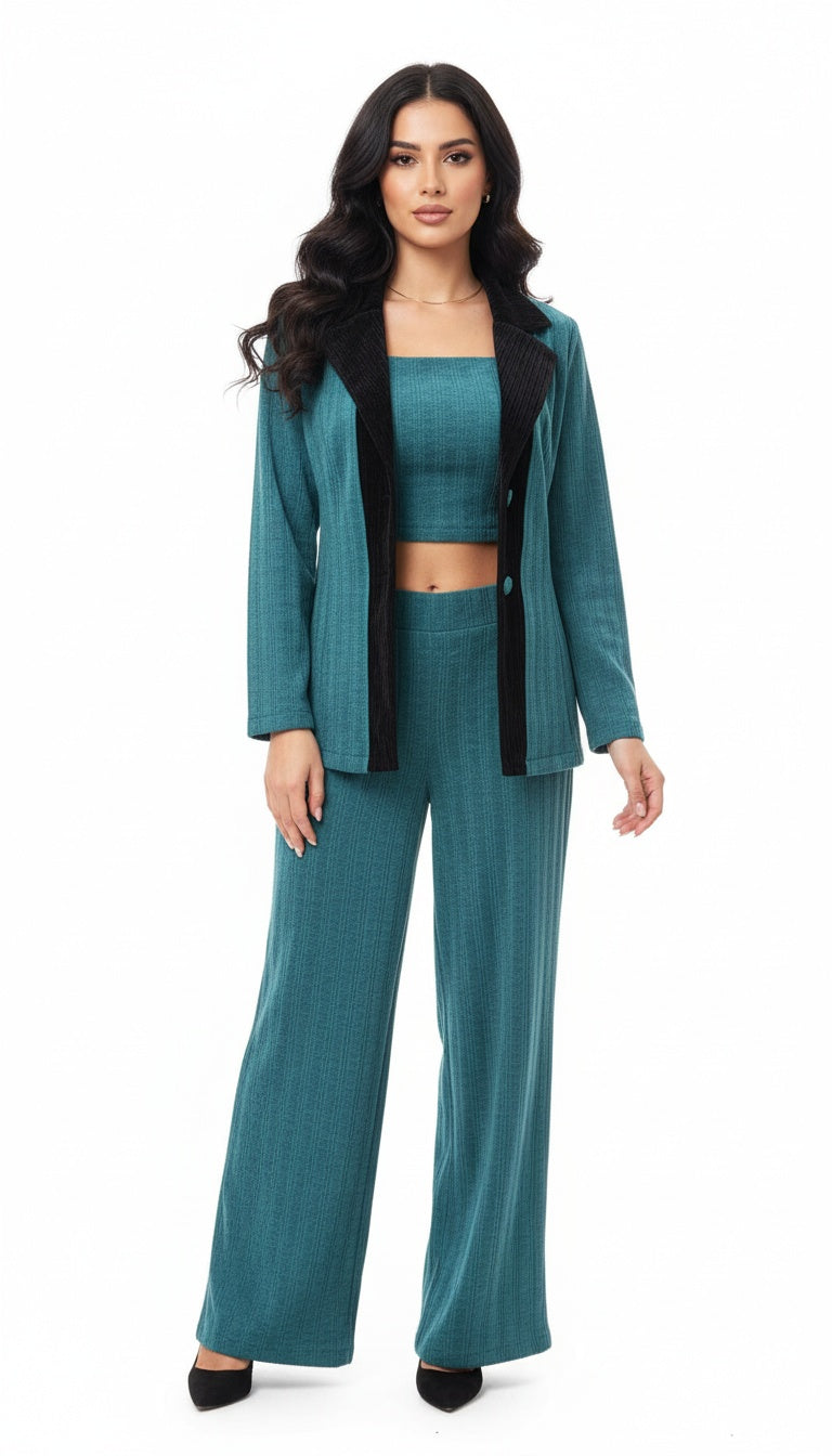 3-Piece Casual Co-Ord Set with Blazer for Girls