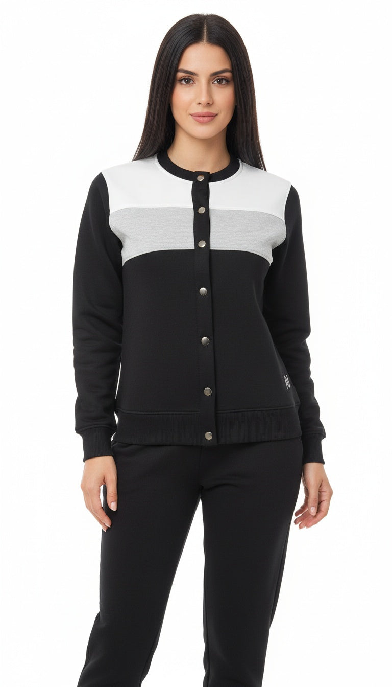 Women Cotton Fleece Co-Ord Set with Track Pants and front Button