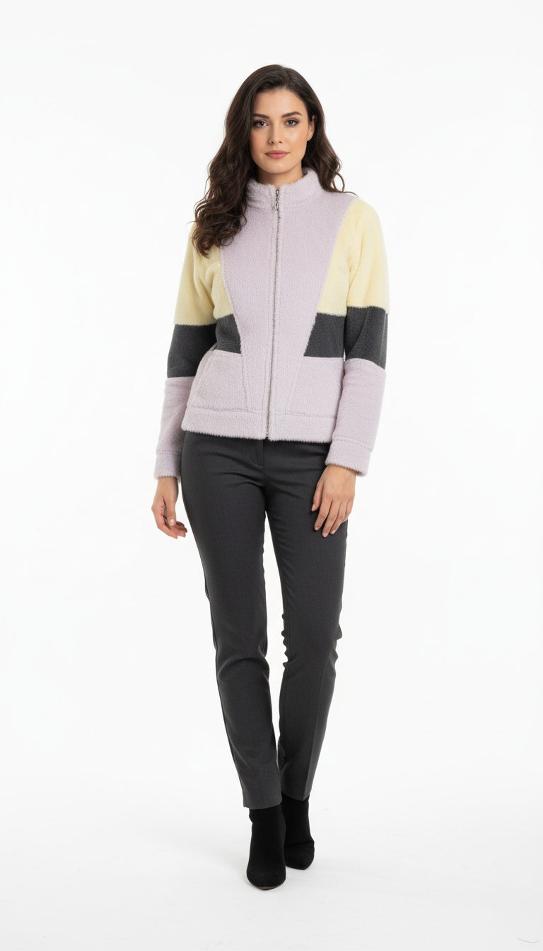 Women’s Color-Block Winter Jacket – Zip Front