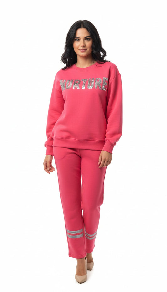 Women Cotton Fleece Co-Ord Set with Track Pants