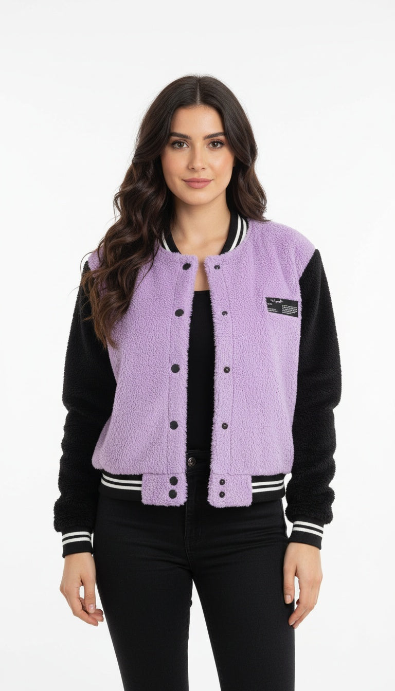 Women Short Jacket – Purple & Black Teddy Fabric