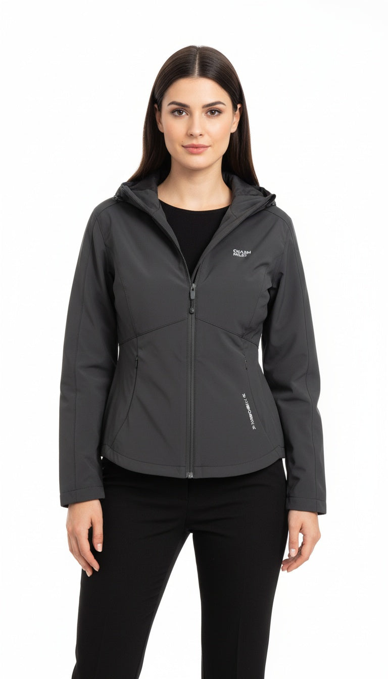 Women’s Hooded Softshell Jacket – Solid Dark Grey