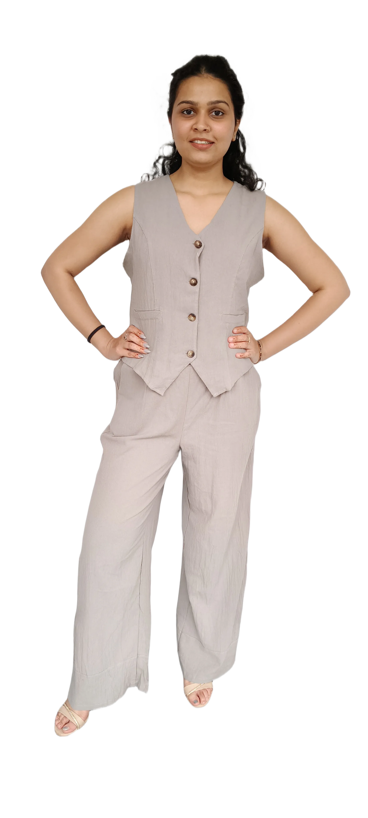 Linen Sleeveless Basket Coord Set