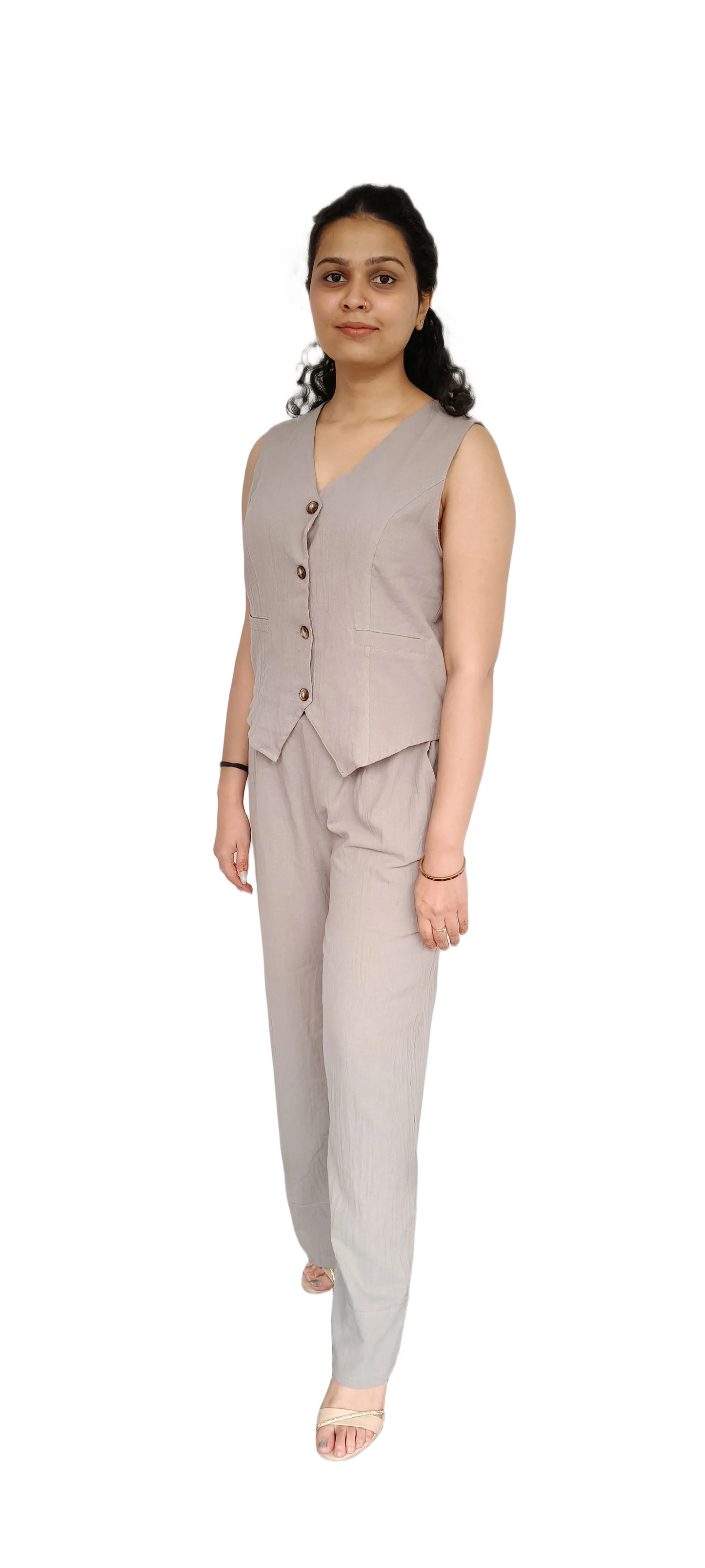 Linen Sleeveless Basket Coord Set