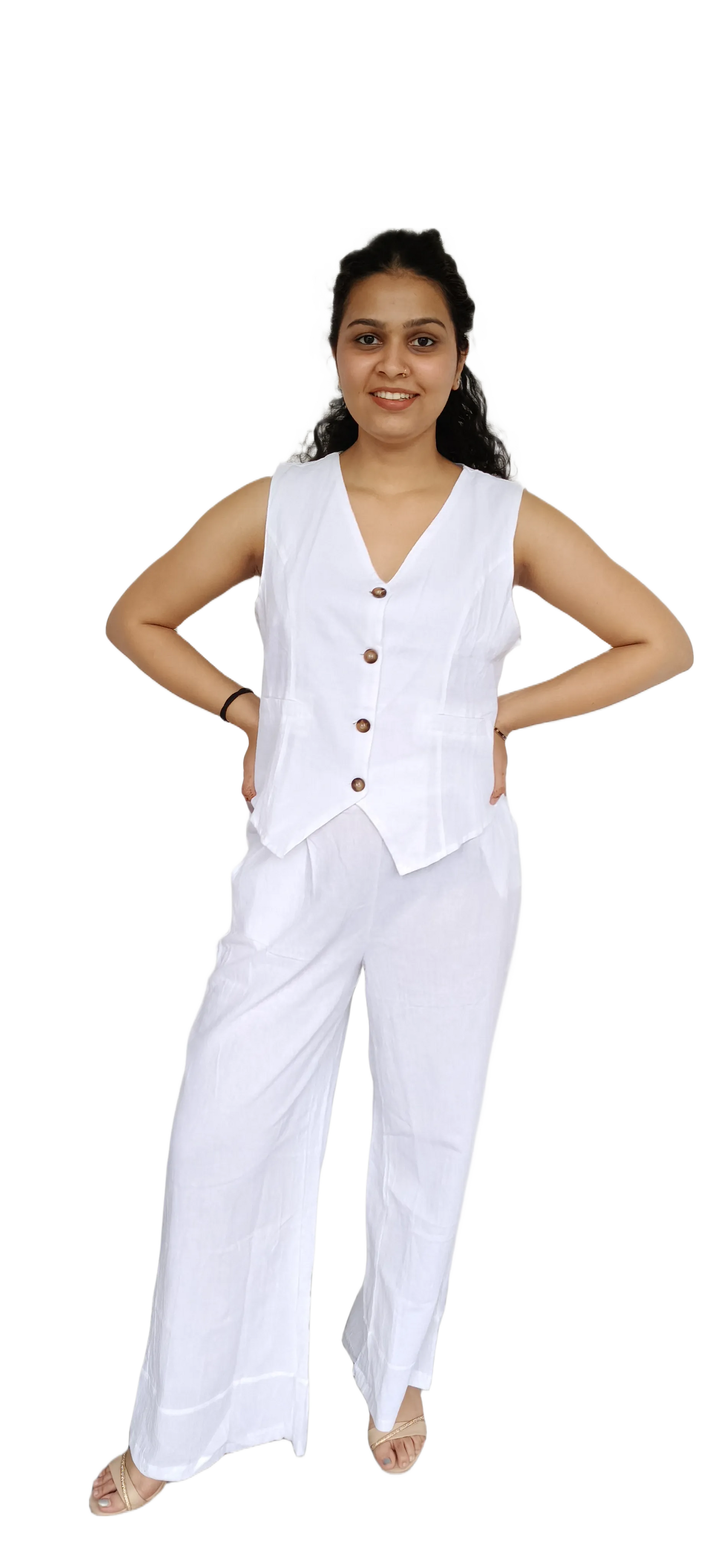 Linen Sleeveless Basket Coord Set