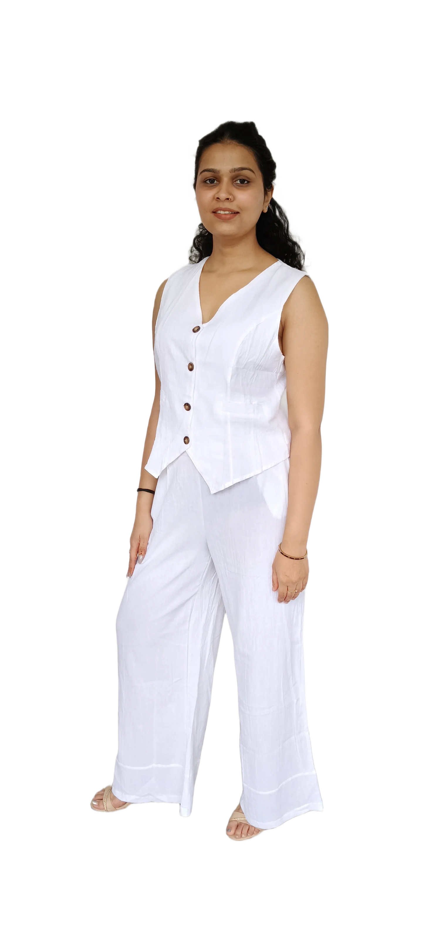 Linen Sleeveless Basket Coord Set