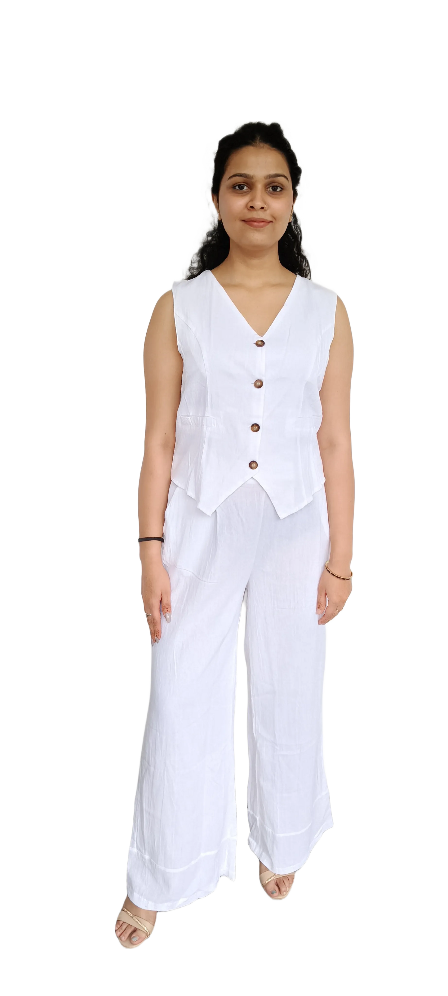 Linen Sleeveless Basket Coord Set